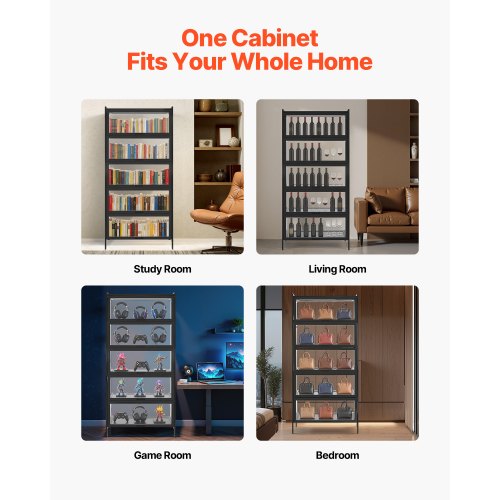 Display Cabinet with Acrylic Doors 68 in Tall 5Tier Curio Cabinet Natural