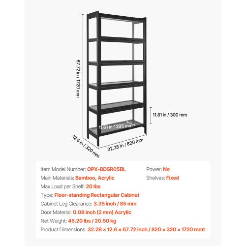 Display Cabinet with Acrylic Doors 68 in Tall 5Tier Curio Cabinet Natural