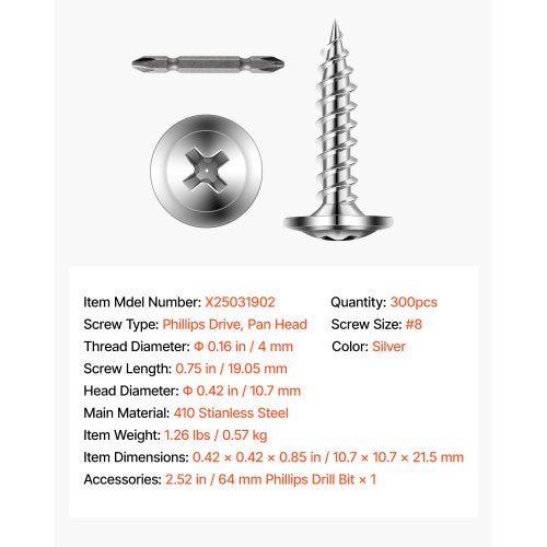 Screws 8 x 34 inch Length Self Drilling Drywall to Wood Screw All