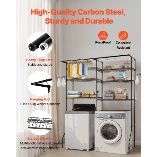 Over Washer and Dryer Storage Shelves 6 Tiers Laundry Room Drying Rack