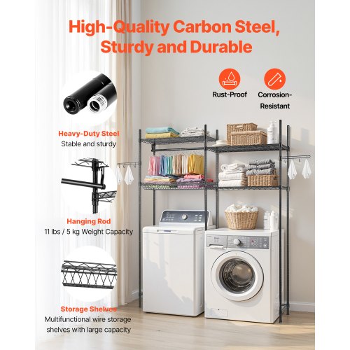 Over Washer and Dryer Storage Shelves 4 Tiers Laundry Room Drying Rack