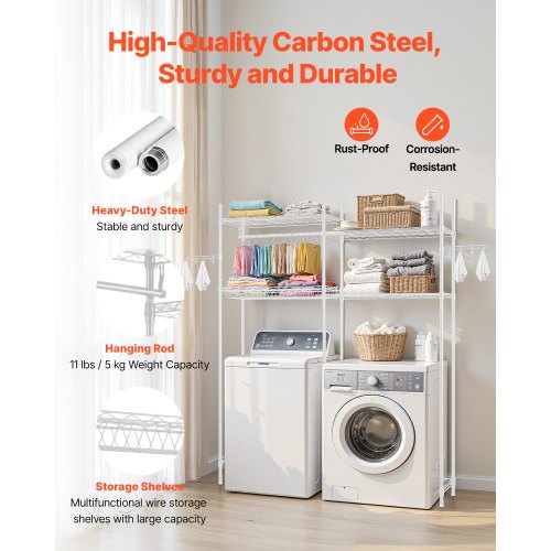 Over Washer and Dryer Storage Shelves 4 Tiers Laundry Room Drying Rack