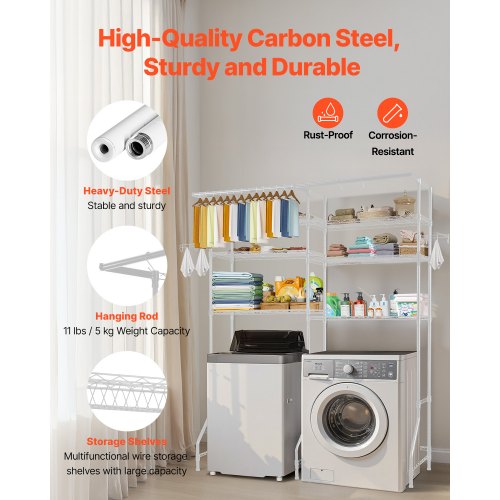 Over Washer and Dryer Storage Shelves 6 Tiers Laundry Room Drying Rack