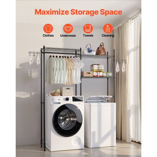 Over Washer and Dryer Storage Shelves 5 Tiers Laundry Room Drying Rack