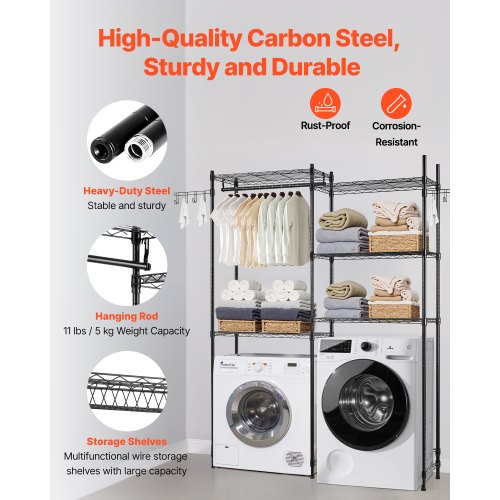 Over Washer and Dryer Storage Shelves 5 Tiers Laundry Room Drying Rack