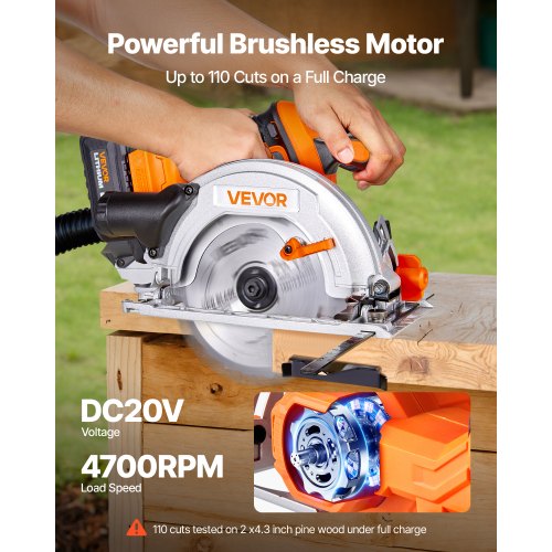 Cordless Circular Saw 612 inch Blade 4700 RPM Speed45 Degree Bevel