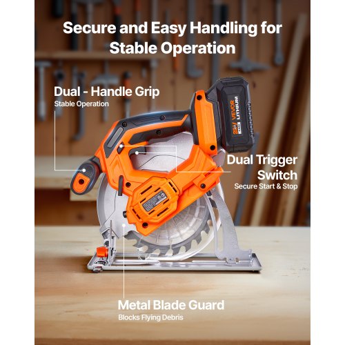 Cordless Circular Saw 612 inch Blade 4700 RPM Speed45 Degree Bevel