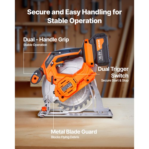 Cordless Circular Saw 714 inch Blade 5000 RPM Speed45 Degree Bevel