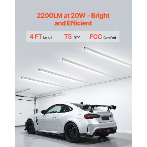 LED Shop Light 6 Pack T5 Integrated Single Fixture 4FT 2200lm 6500K