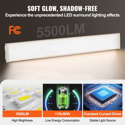 4FT LED Wraparound Light 50W 5500LM Flush Mount LED Shop Light