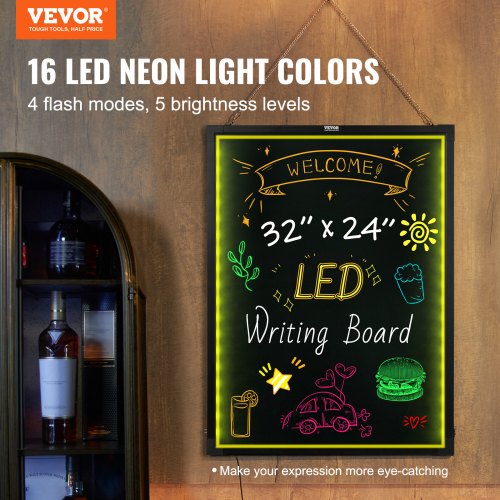LED Message Writing Board 32x24 Illuminated Erasable Lighted Chalkboard