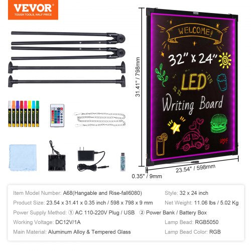 LED Message Writing Board 32x24 Illuminated Erasable Lighted Chalkboard