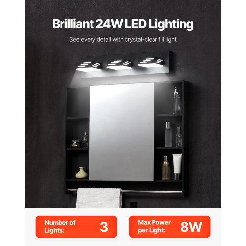 3Light LED Modern Vanity Light Fixtures 1969Inch Black Finish Bathroom