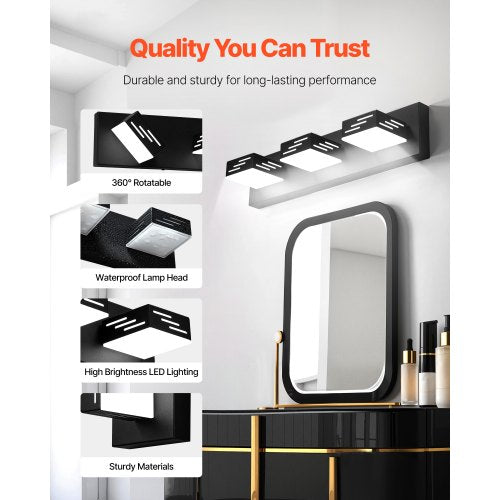 3Light LED Modern Vanity Light Fixtures 1969Inch Black Finish Bathroom