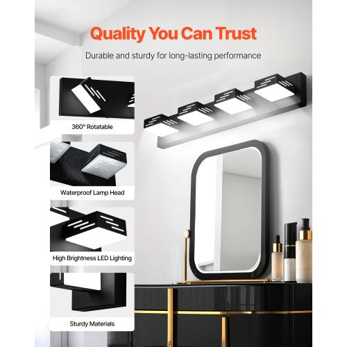 4Light LED Modern Vanity Light Fixtures 2559Inch Black Finish Bathroom