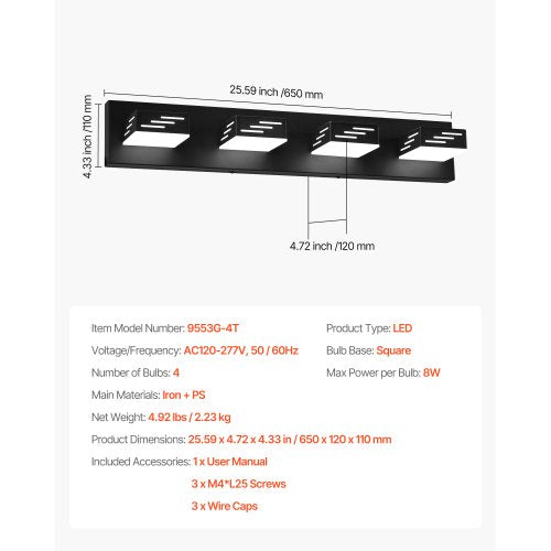 4Light LED Modern Vanity Light Fixtures 2559Inch Black Finish Bathroom
