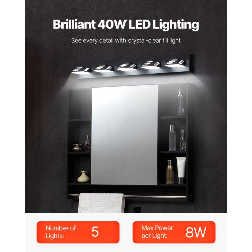 5Light LED Modern Vanity Light Fixtures 3346Inch Black Finish Bathroom