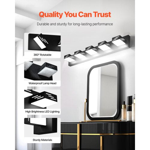 5Light LED Modern Vanity Light Fixtures 3346Inch Black Finish Bathroom