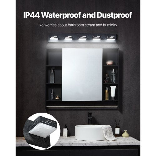 5Light LED Modern Vanity Light Fixtures 3346Inch Black Finish Bathroom