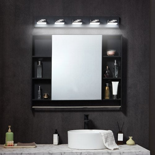 5Light LED Modern Vanity Light Fixtures 3346Inch Black Finish Bathroom