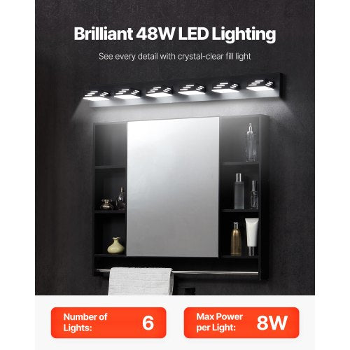6Light LED Modern Vanity Light Fixtures 4035Inch Black Finish Bathroom