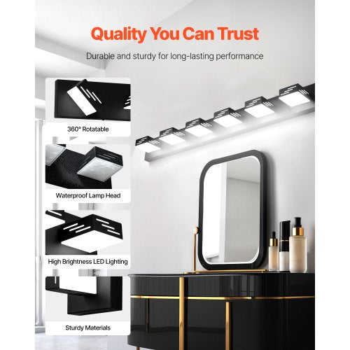 6Light LED Modern Vanity Light Fixtures 4035Inch Black Finish Bathroom