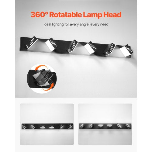 6Light LED Modern Vanity Light Fixtures 4035Inch Black Finish Bathroom