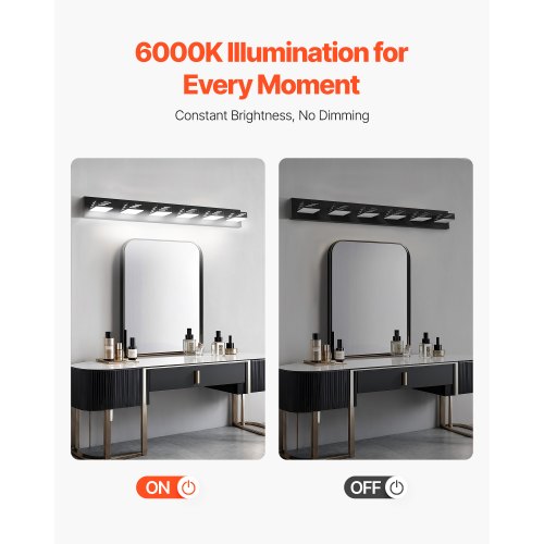 6Light LED Modern Vanity Light Fixtures 4035Inch Black Finish Bathroom