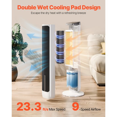 Tower Fan 233fts Velocity Quiet Floor Fan 70° Oscillating Fans for Indoors