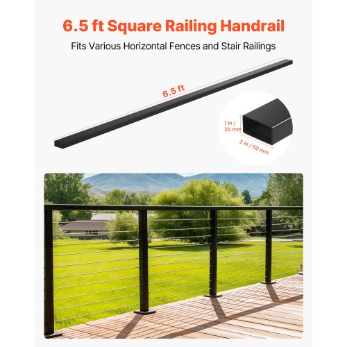 6.5 ft Stainless Steel Handrail Rectangular Top Stair Deck Hand Rail
