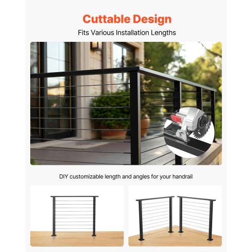 6.5 ft Stainless Steel Handrail Rectangular Top Stair Deck Hand Rail