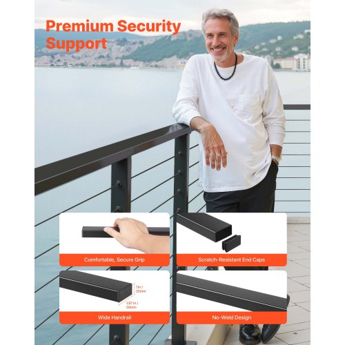6.5 ft Stainless Steel Handrail Rectangular Top Stair Deck Hand Rail