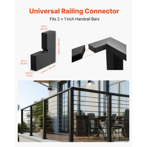 2 Pack Corner Connectors for Handrail Extension Stair Railing Accessories