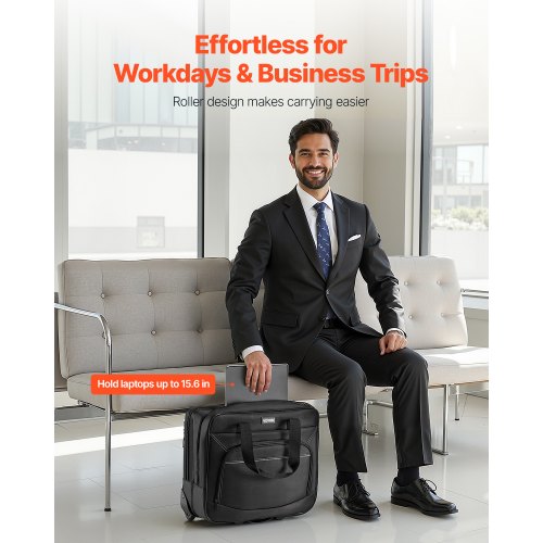 Rolling Laptop Bag Fits Up to 15.6 Inch Laptop Wheeled Briefcase Roller