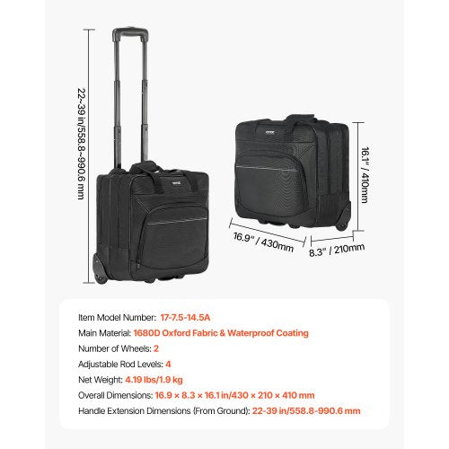 Rolling Laptop Bag Fits Up to 15.6 Inch Laptop Wheeled Briefcase Roller