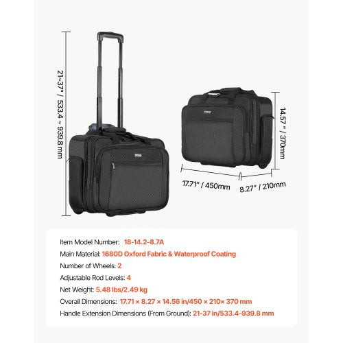 Rolling Laptop Bag Fits Up to 17.3 Inch Laptop Wheeled Briefcase Roller