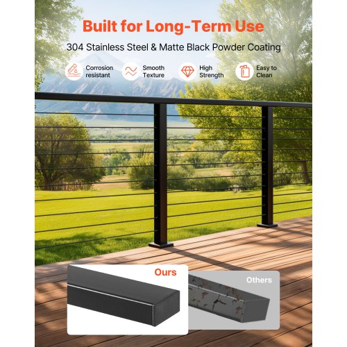 6.5 ft Complete Cable Railing Kit with Post 35 inch Tall Matte Black