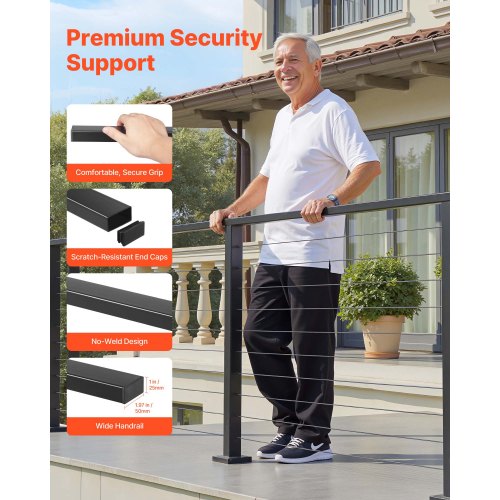 6.5 ft Complete Cable Railing Kit with Post 35 inch Tall Matte Black