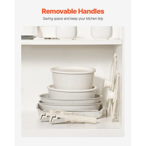 17 Piece Pots and Pans Set Nonstick Detachable Handle Cookware Space