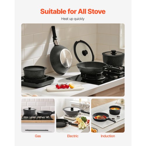 17 Piece Pots and Pans Set Granite Nonstick Detachable Handle Cookware