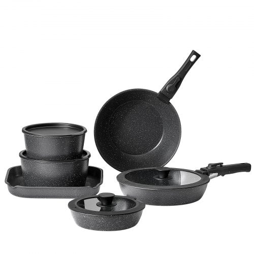 17 Piece Pots and Pans Set Granite Nonstick Detachable Handle Cookware