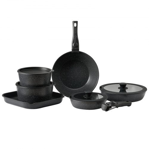 17 Piece Pots and Pans Set Granite Nonstick Detachable Handle Cookware