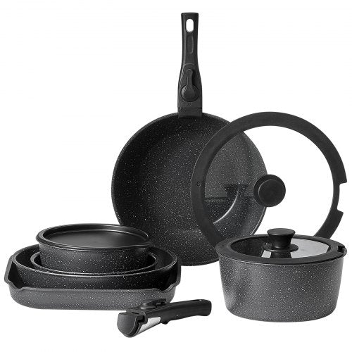 17 Piece Pots and Pans Set Granite Nonstick Detachable Handle Cookware