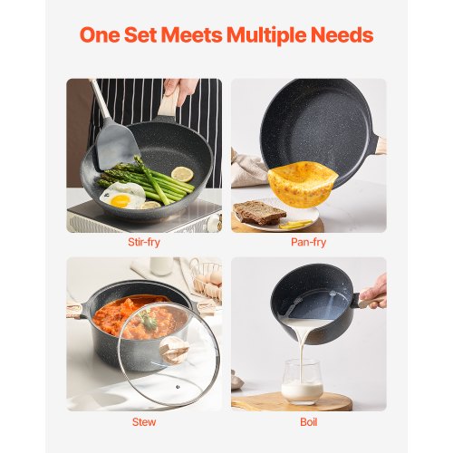 19 Piece Pots and Pans Set Granite Nonstick Cookware Set Induction