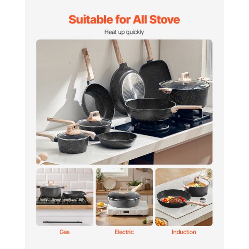 19 Piece Pots and Pans Set Granite Nonstick Cookware Set Induction