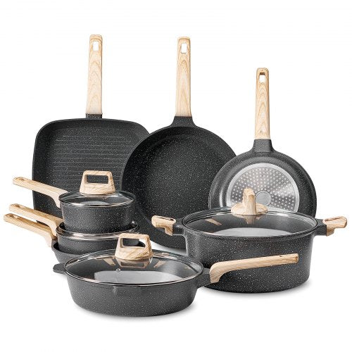 19 Piece Pots and Pans Set Granite Nonstick Cookware Set Induction
