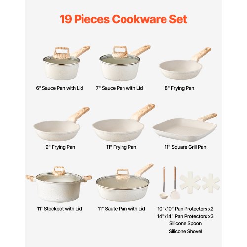 19 Piece Pots and Pans Set Nonstick Granite Cookware Set Induction