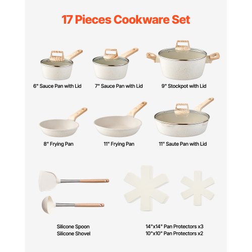 17 Piece Pots and Pans Set Granite Nonstick Cookware Set Induction