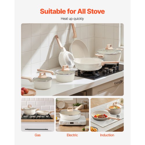 17 Piece Pots and Pans Set Granite Nonstick Cookware Set Induction