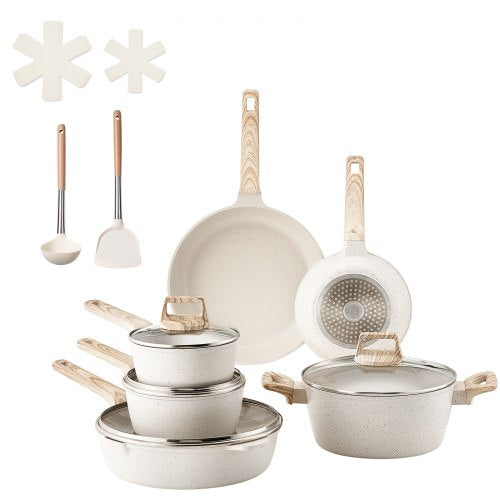 17 Piece Pots and Pans Set Granite Nonstick Cookware Set Induction